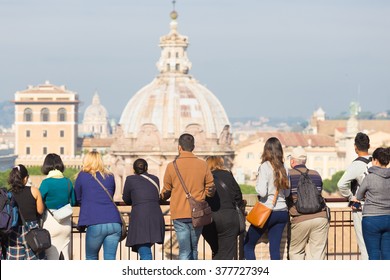 Group Of Tourist In Rome, Italy.