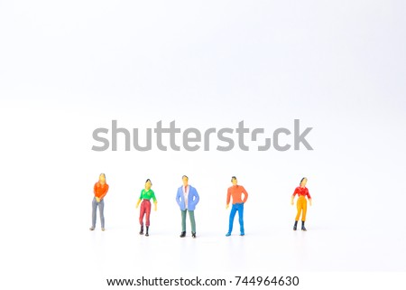 group of Toy, miniature figures of human with Different occupation on white background.
