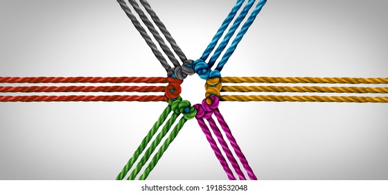 Group trust partnership and concept of team partner and unity or teamwork idea as a business metaphor for joining a partnership connected together as a corporate symbol for working cooperation.