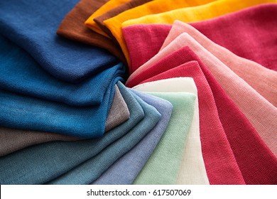 A Group of Twisted Colored Gauze Fabric, Textile Palette, Holiday, Interior, Top View, Horizontal - Shutterstock ID 617507069