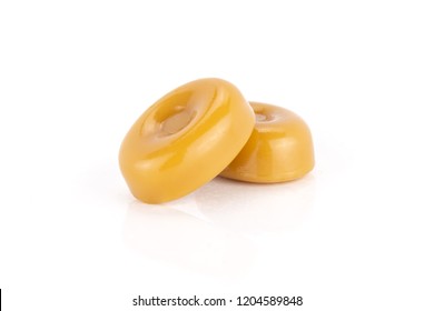 Group Of Two Whole Hard Caramel Cream Candy Butterscotch Variety Isolated On White Background