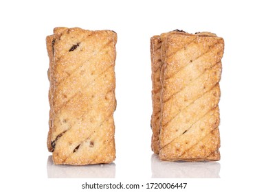 Group Of Two Whole Square Puff Cookie With Raisins Isolated On White