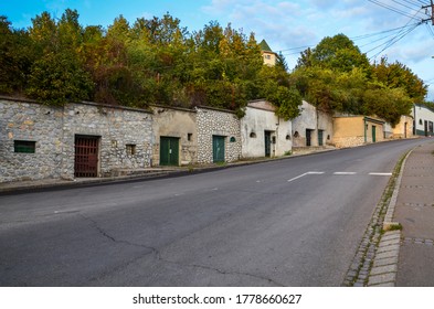 Group of typical outdoor old wine cellars in Eger town famous for its wine production and thermal springs. Valley of the Beautiful Lady. Hungary