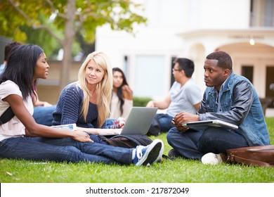 Group Of University Students Working Outside Together