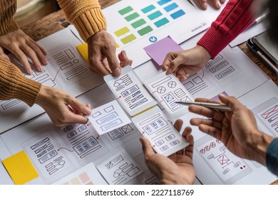 Group of ux developer and ui designer brainstorming about app interface design at modern office. Creative digital development agency - Powered by Shutterstock