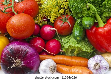 Group of vegetables closeup view - Shutterstock ID 113546026