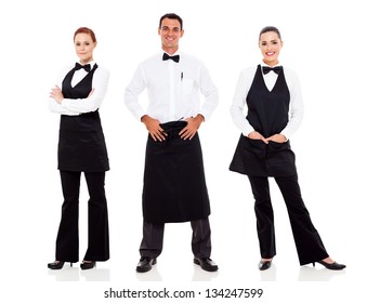 Group Of Waiter And Waitress Full Length Portrait On White