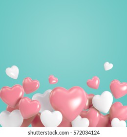 Group Of White And Pink Heart Balloons On Tiffany Blue Background