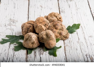 group of white truffle over wood background