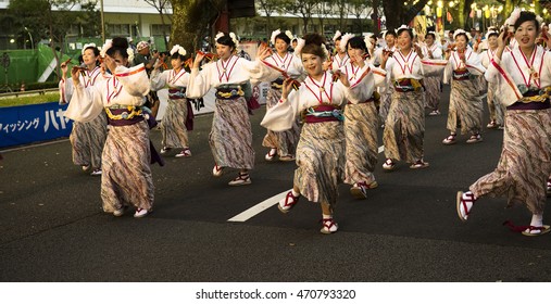 Group Of Women Dance In Yosakoi Festival In Kochi Japan On 12th August