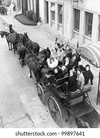 Group of women in horse drawn carriage