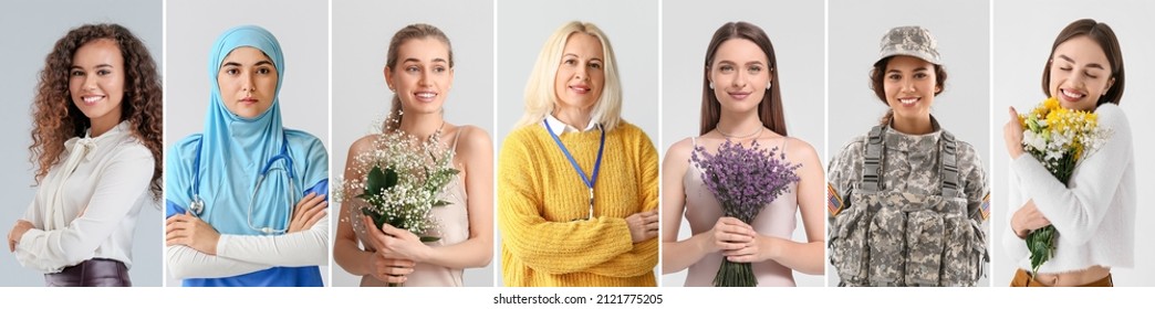 Group Of Women On Light Background. International Women's Day Celebration