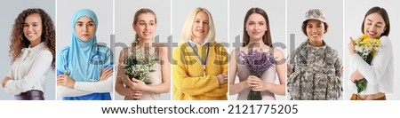 Group of women on light background. International Women's Day celebration