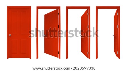 Group of wooden doors isolated on white background