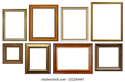 Group Of Wooden Picture Frames Isolated On White Background 