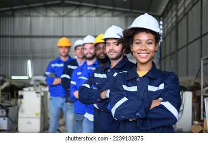 group of worker team, Labor with engineer team confident portrait. Female engineer and team