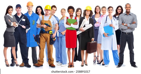 Group of workers people. Isolated on white background