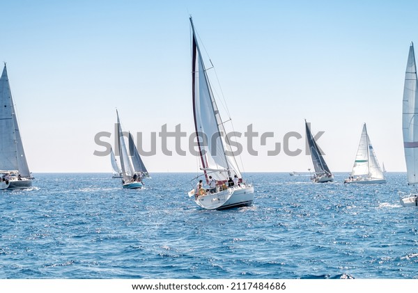 Group of yacht sailing at\
regatta