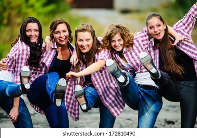 Group Of Yang European Tap Dancers Perform Outdoor. 