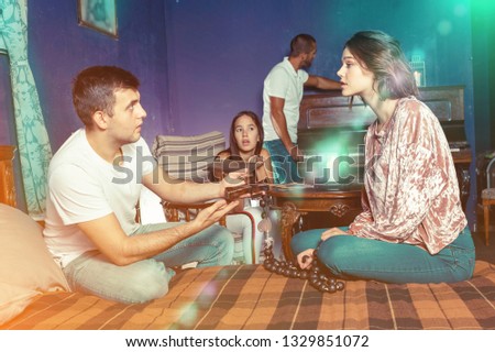 Similar – Image, Stock Photo Young couple having fun in a summer day