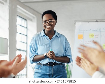 Group of young business people having a meeting or presentation and seminar with whiteboard in the office. Portrait of a young business woman  - Powered by Shutterstock