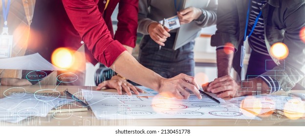 Group of young creative business brain storm meeting presentation,discussing roadmap to product launch, planning,strategy,new business development,working with new startup project in office. - Powered by Shutterstock