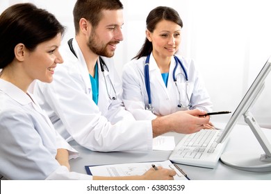 Group of young doctors discuss work