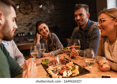 Group Young Friends Having Fun Restaurant Stock Photo 1317441755 ...