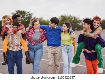 Group of young friends having fun together outdoor - Powered by Shutterstock