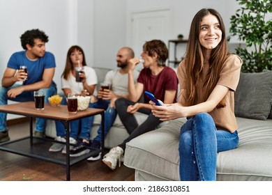 Group Young Friends Having Party Sitting Stock Photo 2186310851 ...