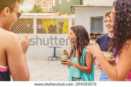Image, Stock Photo Group of young people having fun in summer party