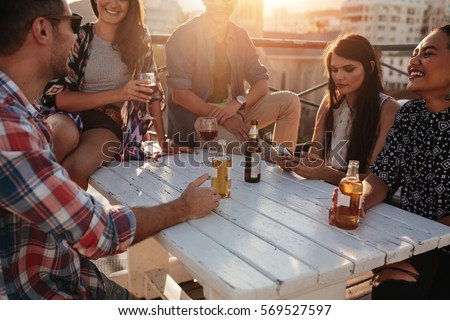 Similar – Image, Stock Photo Young happy couple looking smartphone outdoors in summer