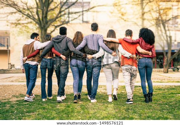 Group Young Multiracial People Walking Arm Stock Photo Edit Now