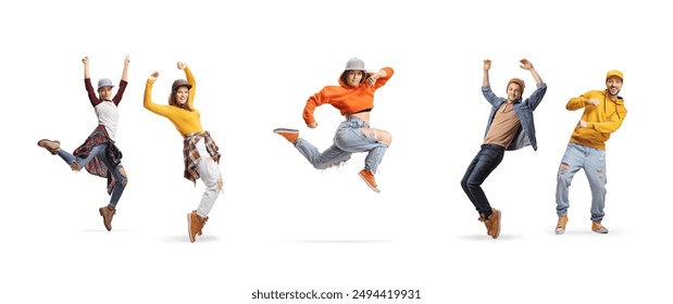 Group of young people dancing break dance isolated on white background - Powered by Shutterstock