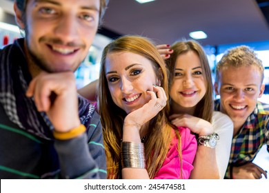 Group Of Young People Enjoying And Having Fun Smiling