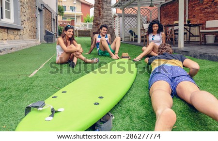 Similar – Beautiful women having fun in a surf class