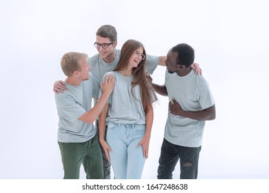 Group Of Young People In Identical T-shirts.