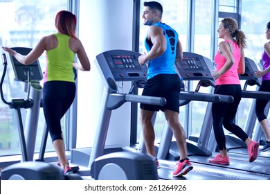 Group Young People Running On Treadmills Stock Photo 261265052 ...