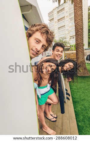 Group of people in swimsuit having funoutdoors