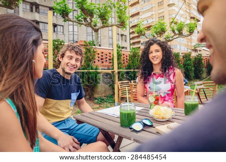 Similar – Group of people having fun in a summer day