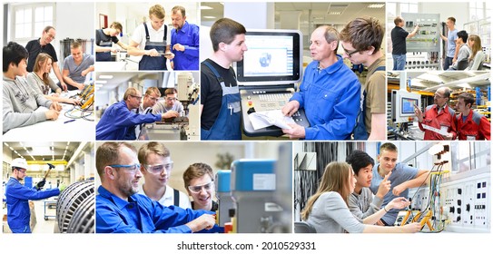 Group of young people in technical vocational training with teacher - collage with various pictures  - Shutterstock ID 2010529331