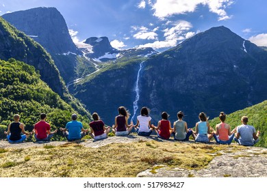 Group Of Young People Is Travelling Around The Norway