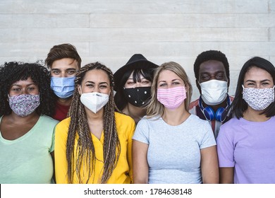 Group young people wearing face mask for preventing corona virus outbreak - Millennial friends with different race and culture portrait -  Coronavirus disease and youth multi ethnic concept  - Shutterstock ID 1784638148