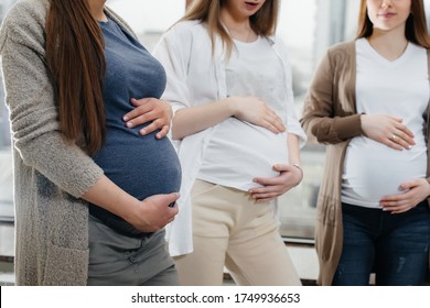 A group of young pregnant girls communicate in the prenatal class. Care and consultation of pregnant women - Powered by Shutterstock