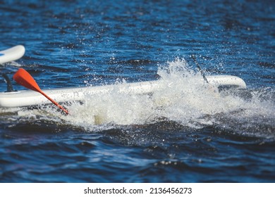 Group Of Young SUP Surfers Fall From Stand Up Paddle Board, Women Drowning, Concept Of Fail Solving Problems, Team Work And Survival, Boat Accident During Stand Up Paddling, Standup Paddleboarding
