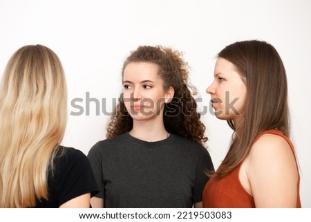  group of young woman isolated on white background