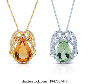 Grouping Of Color Gemstone Rings With Colored Diamonds And Gemstones On White Background