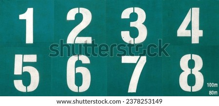 Groups 1 to 8, numbers on the track. Numbers one to eight on runway background