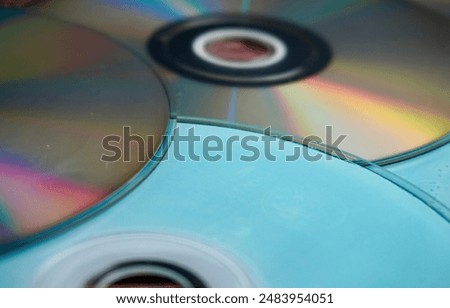 Groups of working and damaged DVD compact disk objects texture isolated on horizontal ratio background.