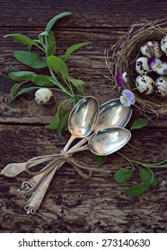 Grouse Eggs, Sage And Vintage Spoon